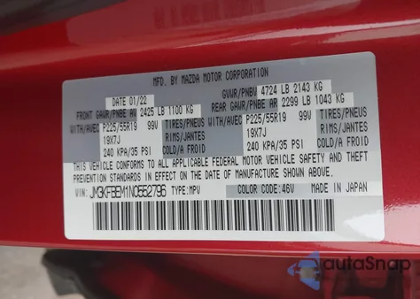 2022 Mazda Cx-5 2.5 S Premium Plus z USA, uszkodzony, nr VIN JM3KFBEM1N0552796